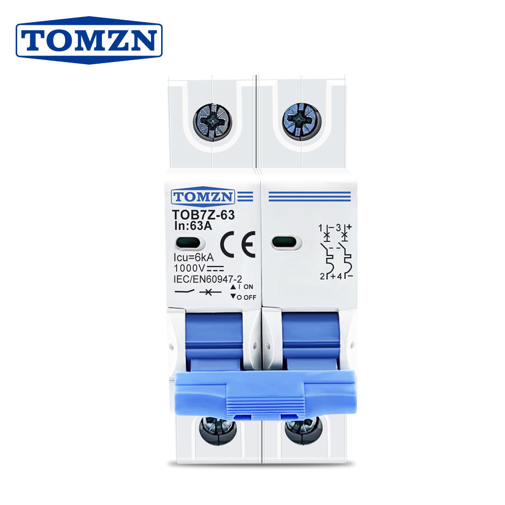 TOMZN TOB7Z-63 2P DC MCB 1000V Miniature Circuit Breaker 3A-63A Overload & Short Circuit Protection