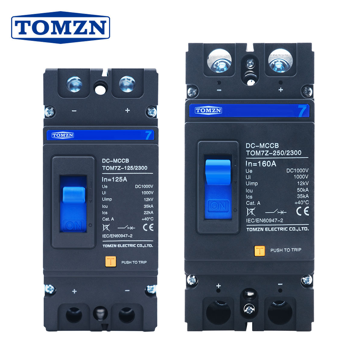 TOMZN TOM7Z-250/2300 2P DC MCCB 1000V Molded Case Circuit Breaker 100–250A Overload & Short Circuit Protection