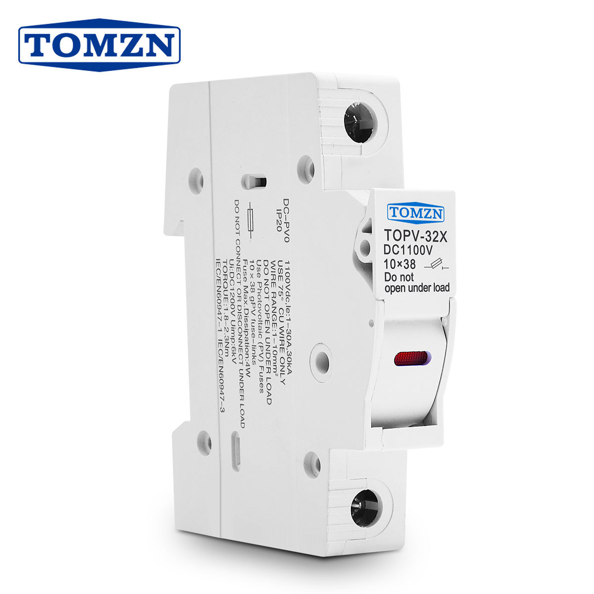 TOMZN TOPV-32X Solar PV Fuse Holder with LED 1000V DC for 10×38mm String Fuses – DIN Rail Mount
