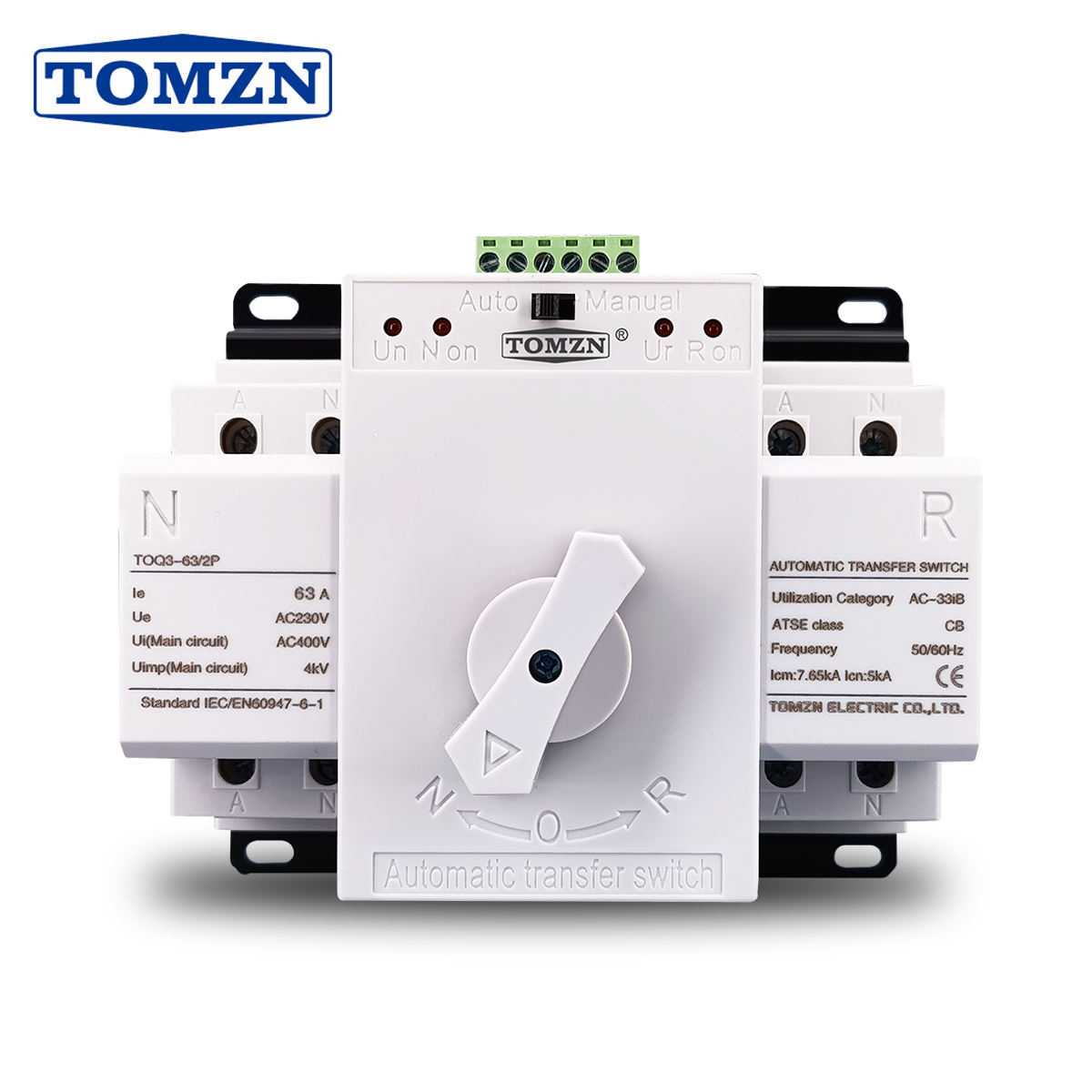 TOMZN TOQ3-2P/63 2P 63A 230V MCB Type Dual Power Automatic Transfer Switch (ATS) 2 Input 2 Output