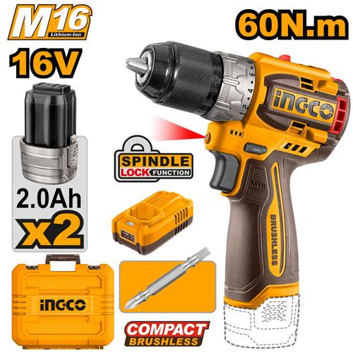 INGCO 16V Brushless Cordless Drill Dual Battery